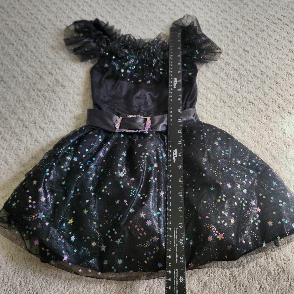 Halloween Kids Small Black‎ Velvet Tulle Celestial Star Witch Costume Dress